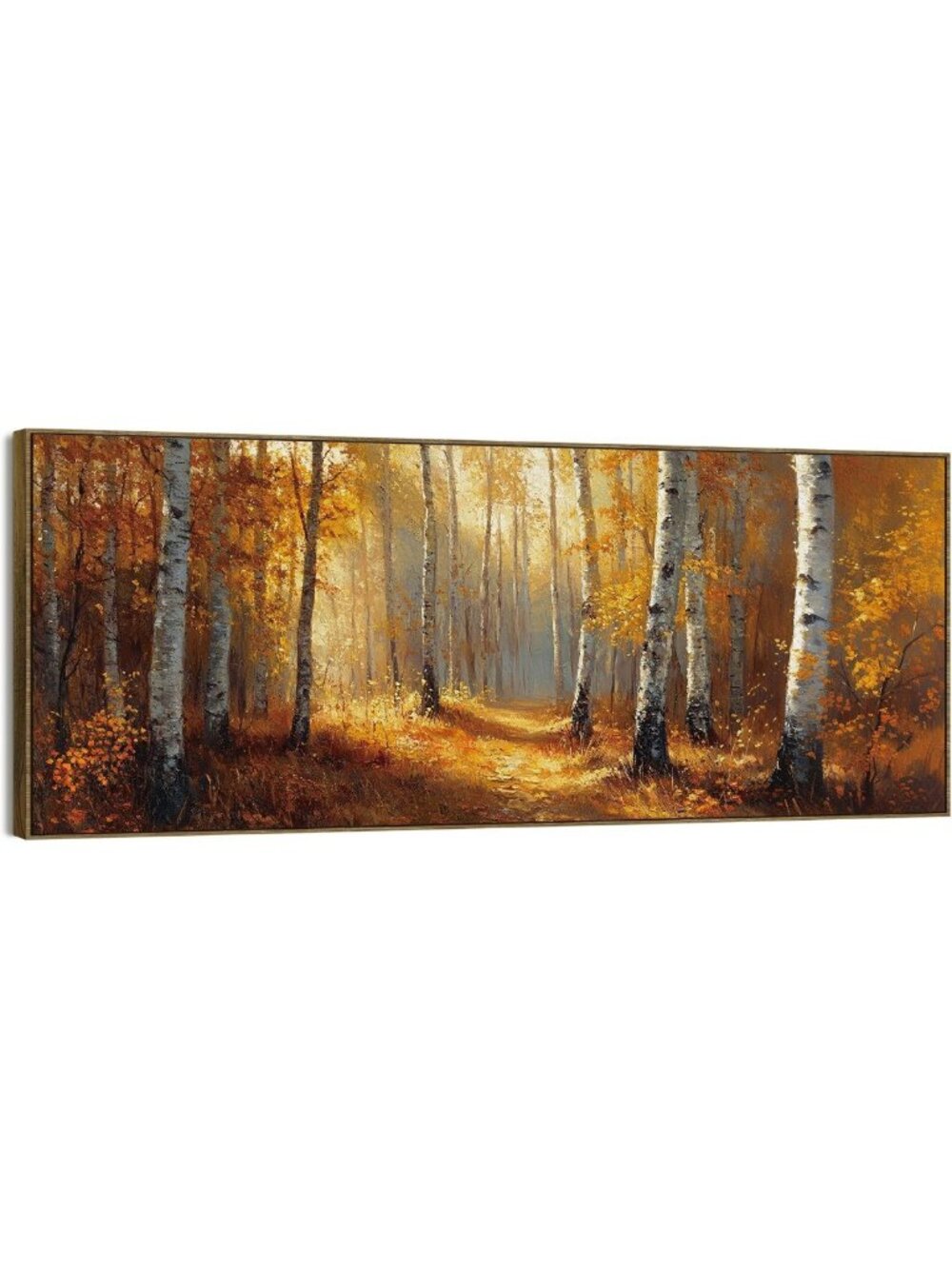 Vintage Orange Fall Birch Tree Forest Wall Art - Rustic 15x40 Canvas Decor